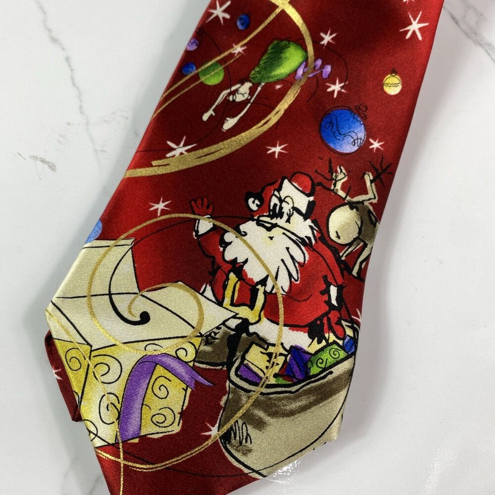 Jerry Garcia Christmas Holiday Neck Tie Necktie J. Garcia Red Santa Necktie - Picture 2 of 5